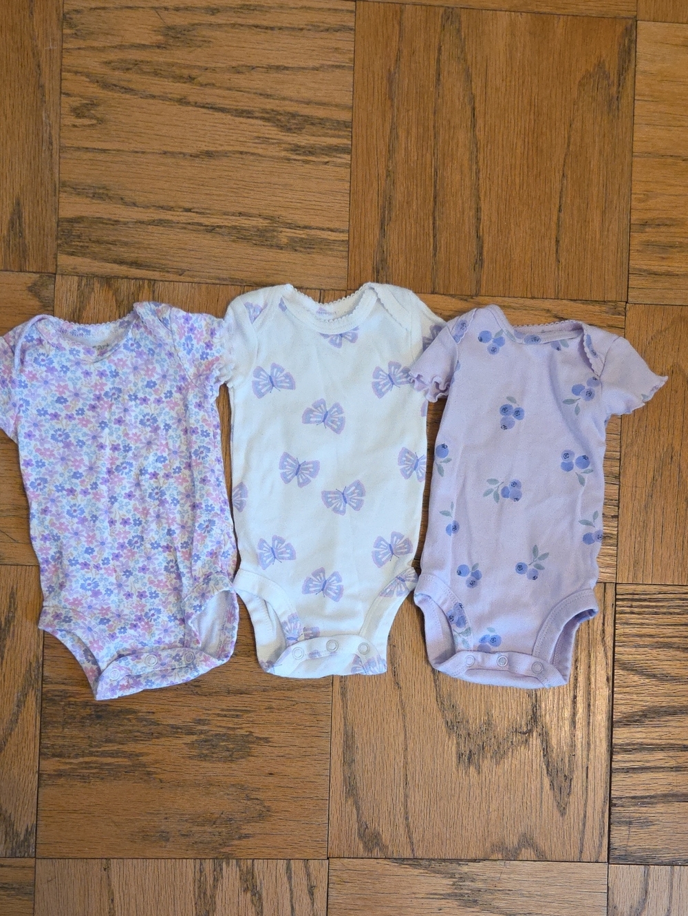 Carter's Lavender, White & Purple Floral and Butterfly Bodysuit Trio
